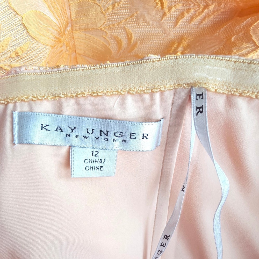 NWT Kay Unger New York Strapless Floral Jacquard Dress Saffron Size‎ 12 - Picture 8 of 9